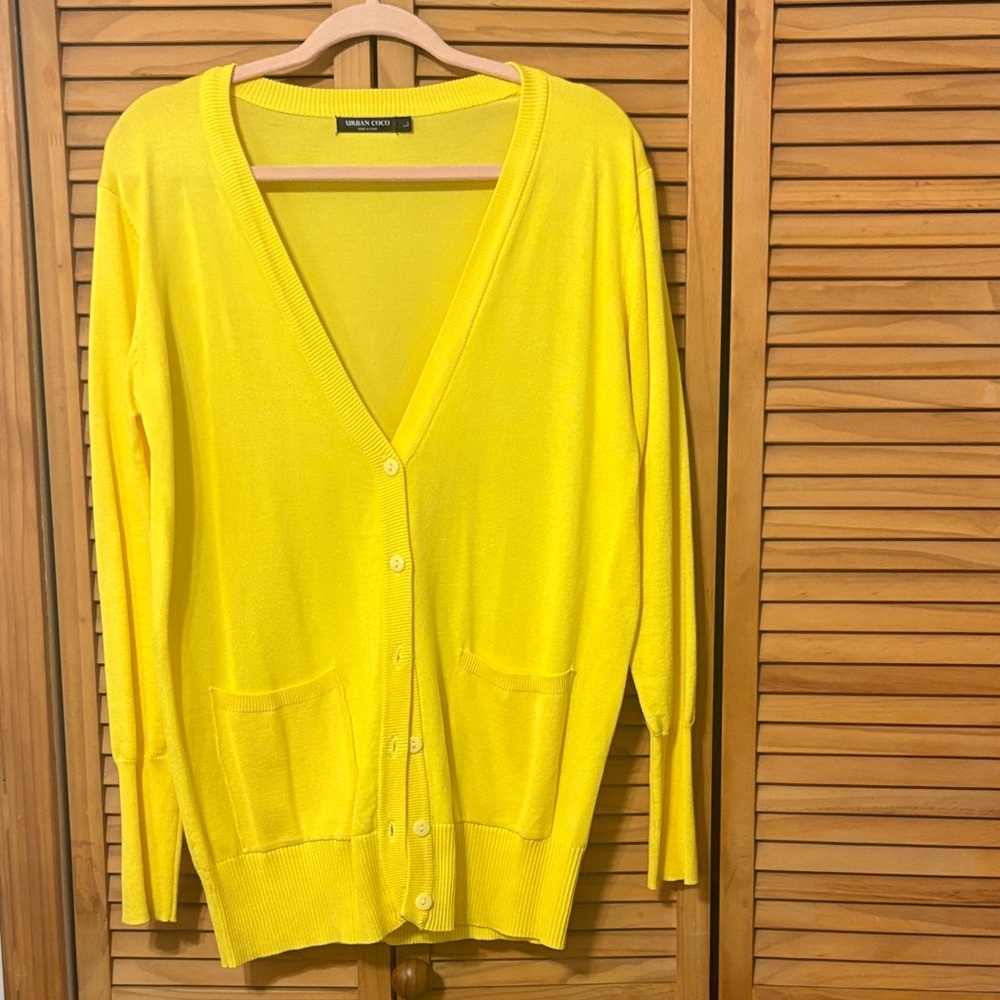 Yellow V-Neck Cardigan Sweater - Large